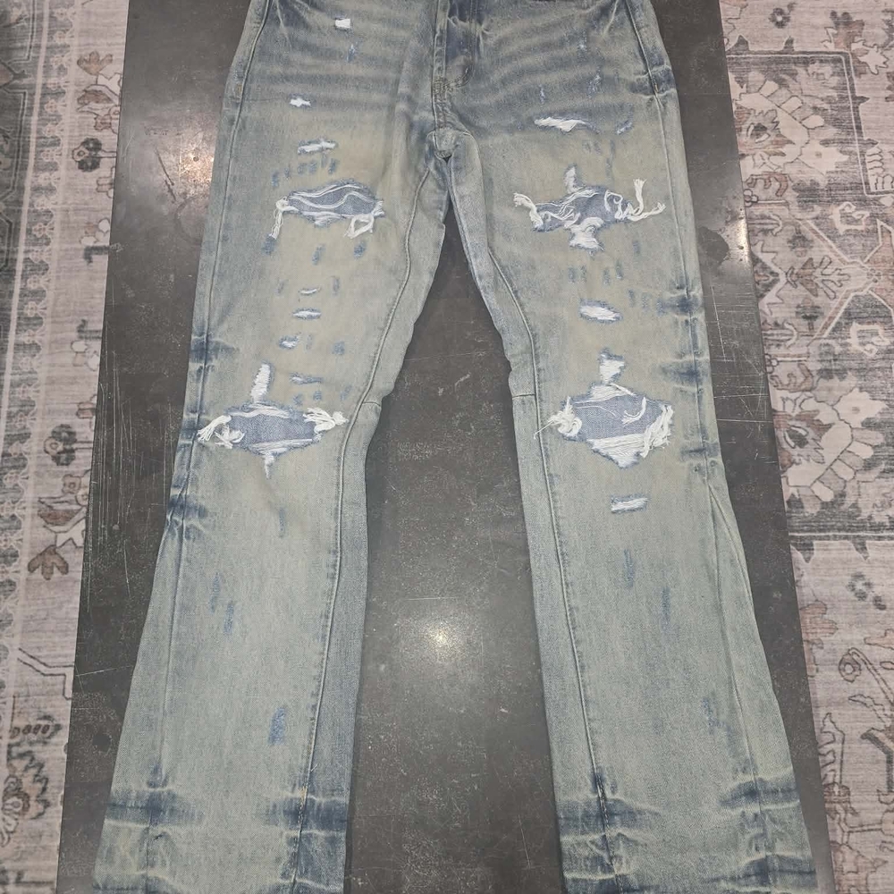 MNML Distressed Light Blue Straight Jeans